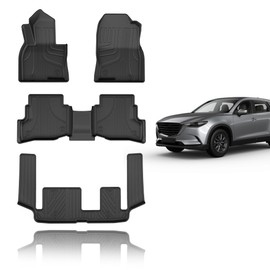 AOMSAZTO Floor Mats Fit for 2024-2016 Mazda CX-9 (Only Fit 7 Passenger) All Weather Protection TPE Anti-Slip Automotive Floor Liners, Fits 1st & 2nd & 3rd Row Full Set Custom CX9 Accessories