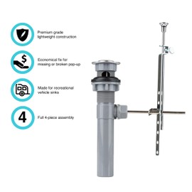 Dura Faucet DF-PU201-CP RV Bathroom Sink Drain Pop-Up with Overflow and Lift Rod Assembly (Chrome)
