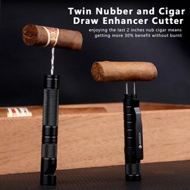 KEENSUN 6-in-1 Cigar Punch Pen Shape Tool Set Multitool with Cigar Punch(7mm), Cigar Draw Enhancer Cutter, Twin Nubber, Whistle and Clip (Black)