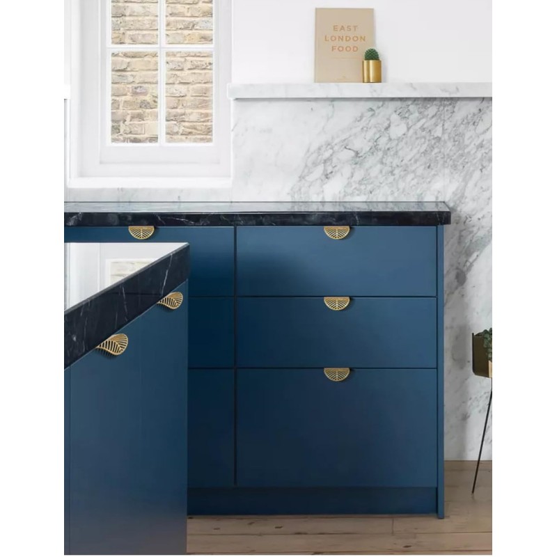 uvbws 2PCS Leaf Cabinet with Solid Brass Edge Handle, Brushed