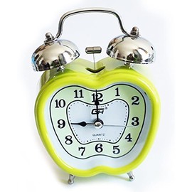 HAND ® Q8916 Extremely Silent Quartz Twin Bell Metal Apple Shape Alarm Clock - Assorted Colours
