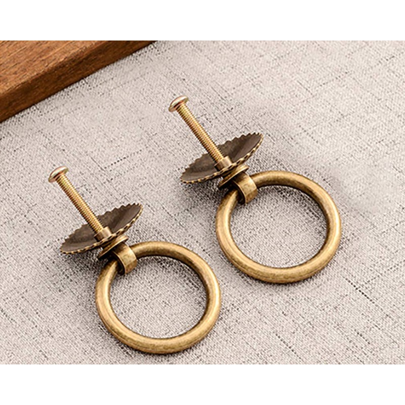Tiazza 4Pcs Chinese Style Antique Brass Ring Pull Handle Kitchen