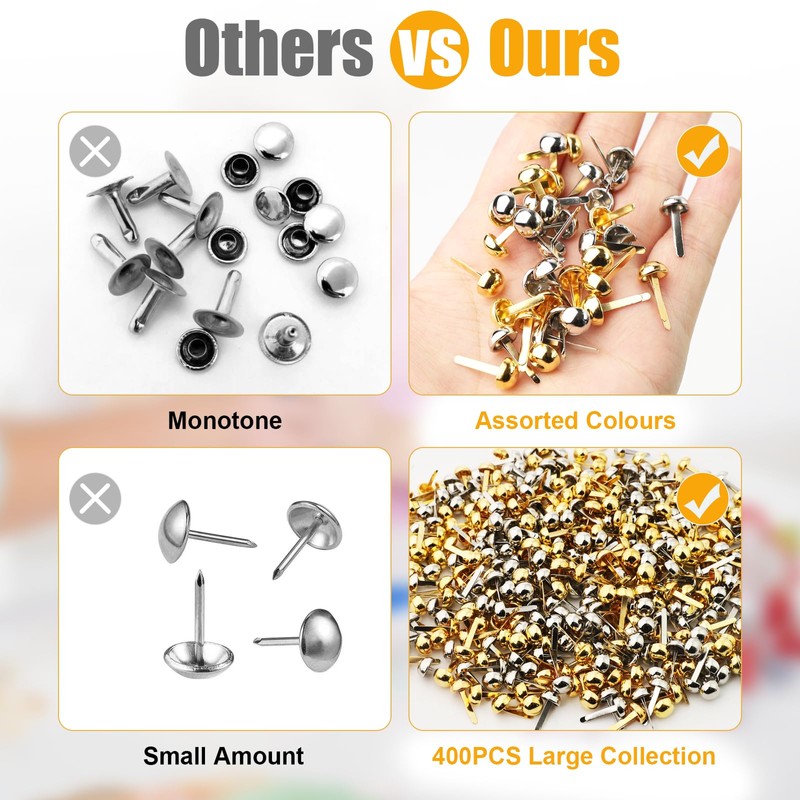 200Pcs Multicolour Split Pins, 8mm x 19mm Paper Fasteners, Plated