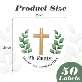 50 Pcs Mi Bautizo Stickers for Baptism Party Favors,Gracias Por Acompañarnos Tags for Spanish Baptism Decor,Mi Bautizo Sign Decoracion para Recuerdos de Bautizo Niña Niño