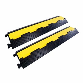 YONSHENG Rubber Cable Ramp Cord Cover Cable Protector Ramps Wire Hose Protective 2 Channel 22000Lbs Load Capacity Traffic Speed Bump for Asphalt Concrete Gravel Driveway Indoor Outdoor, 2 Pack