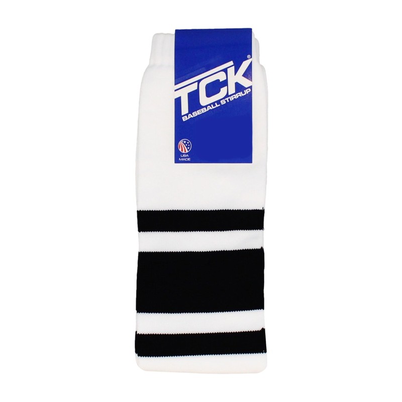 TCK Striped Baseball Stirrups Pattern C (White/Black, Large)