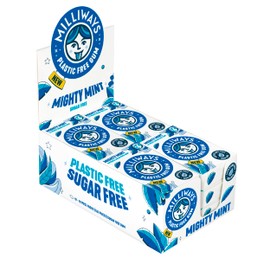 Milliways Mighty Mint | Plastic Free Gum | Xylitol, Aspartame-Free, Sugar-Free, Plant-Based, Natural Chewing Gum | 120 Pieces Total (12 Packs of 10 Pieces)