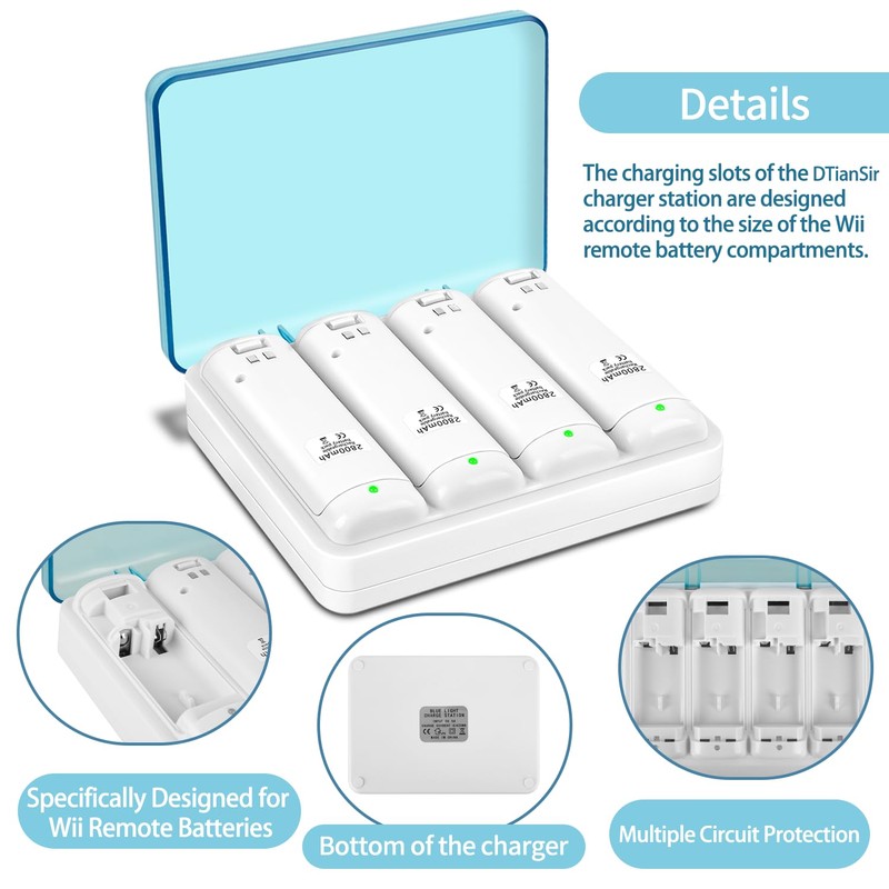 DTianSir Wii Remote Battery Charger,4 in 1 Charging Station with