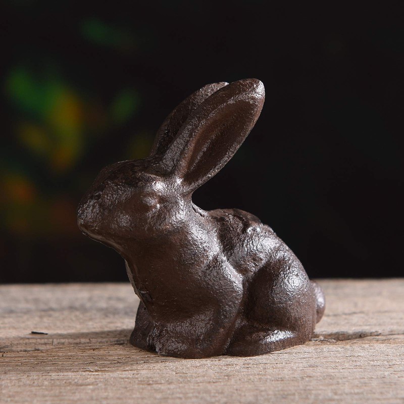 BRASSTAR Cast Iron Rabbit Statue 3.1”Garden Home Office Desk Decor