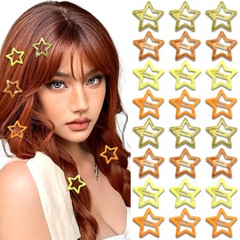 NAISKA 24Pcs Orange Star Snap Hair Barrettes No Slip Hair Clips Women Star Y2k Hair Accessories for Girls