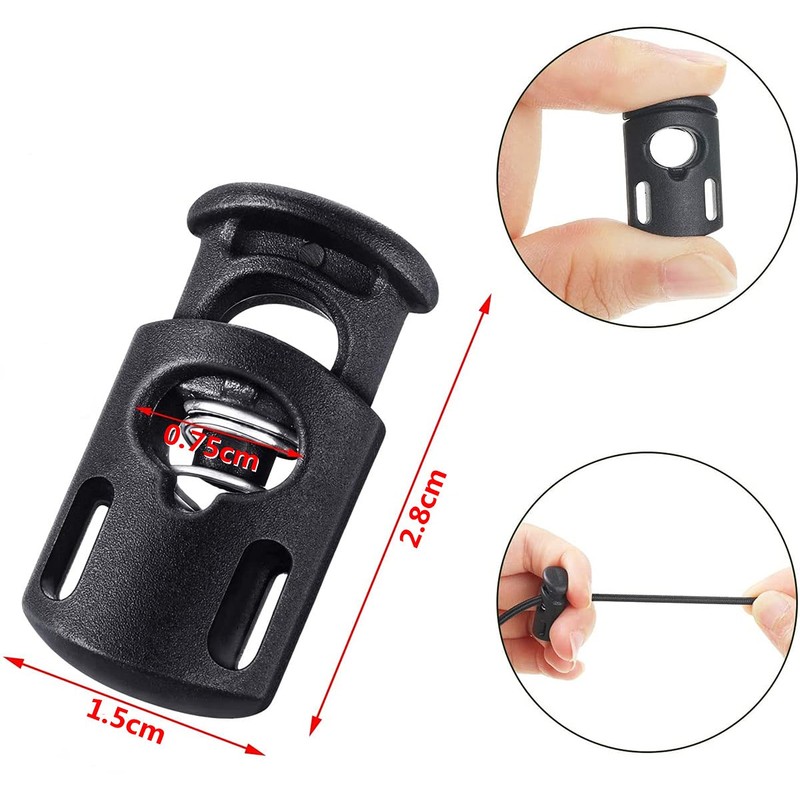 Spring Cord Stoppers, 10 Pieces, Barrel Shape, Plastic Cord Lock,