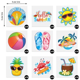 Patelai 144 Pieces Kids Tattoo Summer Party Tattoo Hawaiian Luau Themed Tattoos Tropical Beach Tattoos Waterproof Temporary Tattoos Stickers Party Decoration Supplies for Adults, 9 Styles