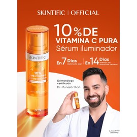 SKINTIFIC Suero Facial de Vitamina C 10% – Doble Cámara, Iluminador y Corrector de Manchas, Antioxidante con Protección UV, Efecto Fresco y Radiante, Todo Tipo de Piel