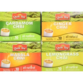 QuikTea Chai Tea Latte 4 Flavor Variety Pack, Cardamom/Masala/Ginger/Lemongrass, 34 Oz