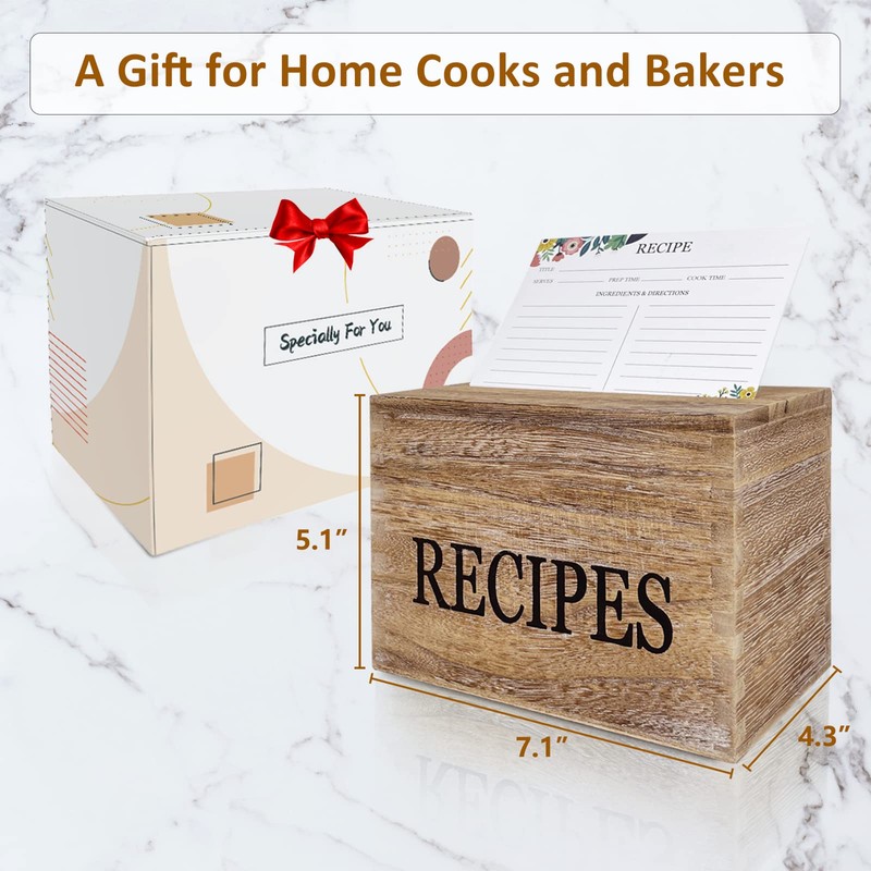 feasteery Recipe Box,100 Recipe Cards with Dividers,100 Card Protectors,Rustic Wood
