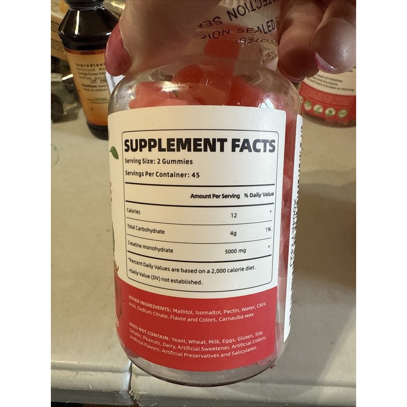Noavii Creatine Monohydrate Gummies Strawberry Sugar Free 90 Ct Exp