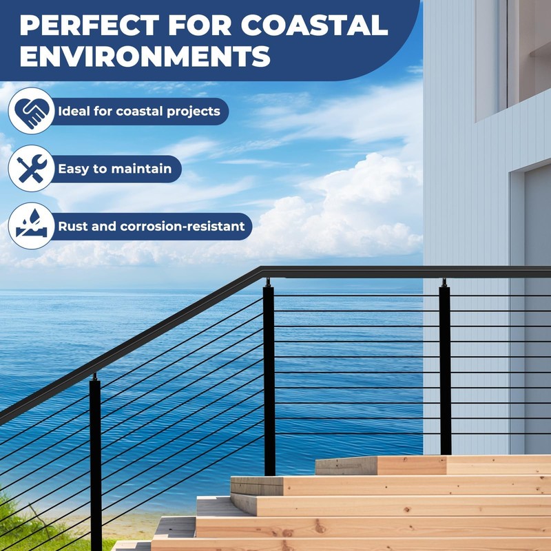 Gyykzz 4FT Aluminum Handrail Black, Rectangular Flat Top Hand Rail