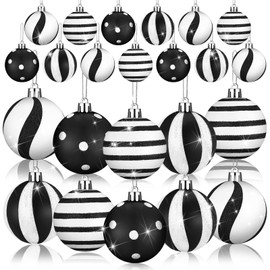 Relaxgiant 12 Pcs Christmas Ball Ornaments 2.4 Inch Black and White Christmas Hanging Balls Red Green Glittering Balls Elf Plastic Balls for Xmas Tree Decoration(Fresh Style)