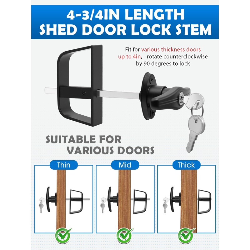 Quality Life Shed Door T-Handle Lock Latch Kit 4-3/4" Stem