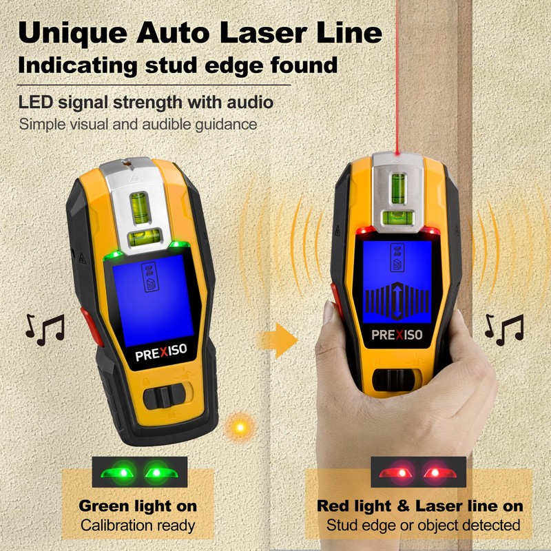 PREXISO 2-in-1 Stud Finder with Laser Level, Rechargeable Multi Surface