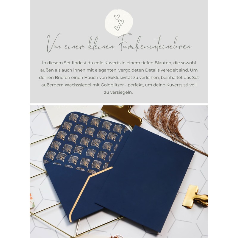 JoliCoon 5 Envelopes A6 Dark Blue with Gold Foil and