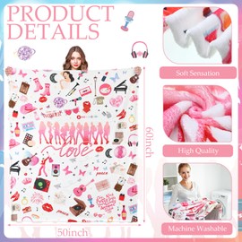 Buryeah Singer Blanket Pink Throw Blanket Coquette Throw Blanket Pink Bow Fuzzy Blanket for Pink Bow Party Decorations Music Throw Blanket for Music Lover Gifts 50 x 60 Inch