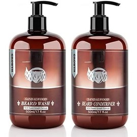 Beard Wash & Conditioner Set for Men - 17 oz Shampoo with Biotin, Argan & Jojoba Oils for Smooth, Soft, and Strengthened Beard - Sandalwood Scented - Colour: Sandalwood