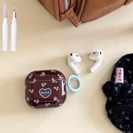 Hidysfas Compatible with AirPods Pro 2 Case Soft TPU with Cleaner Kit Cute Keychain Cover Leopard Flowers Paint Strawberry Heart Case for Girls Woman Airpods Pro 2nd Generation Floral-Plum Red