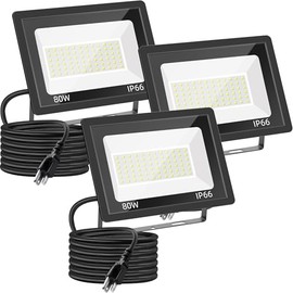 Gopretty 80W LED Floodlights 3 Pack, Super Bright Security Lights, IP66 Waterproof Outdoor Flood Light, 10,400LM 5000K Daylight White Flood Light for Yard, Garden, Court, Arena