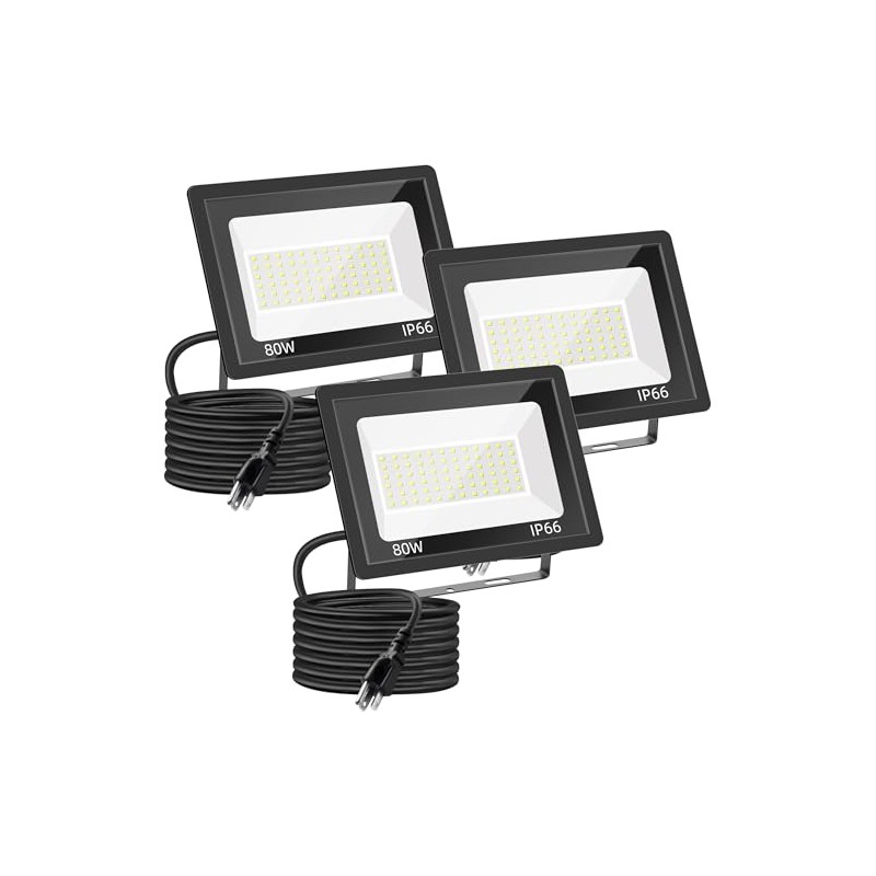 Gopretty 80W LED Floodlights 3 Pack, Super Bright Security Lights,
