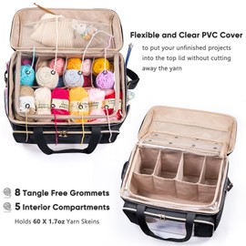 MYBAGZING Large Yarn Storage Bag,Crochet Bag Organizer,Yarn Bags for Crocheting,Crochet Storage Bag with Pockets for Crochet Hooks, Crochet Accessories,Knitting Bags,Gifts for Crocheters