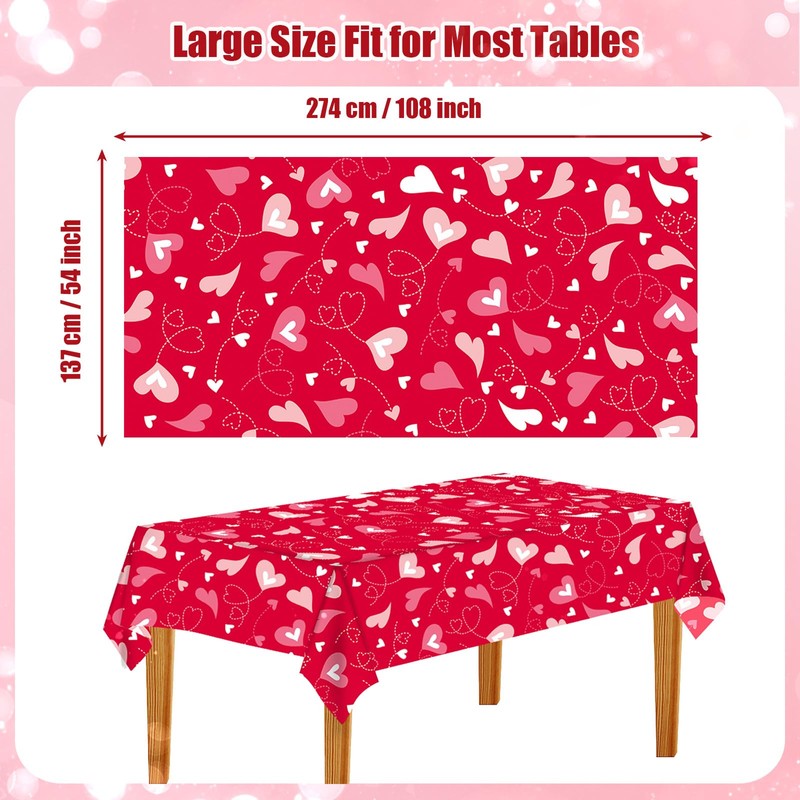 VARACL 2 Pack Disposable Tablecloth Valentine's Day Plastic Large Rectangle