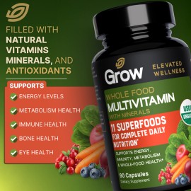 Grow Vitamin Dr. Berg Whole Food Multivitamin with Minerals, Daily for Men & Women, USDA 90CT