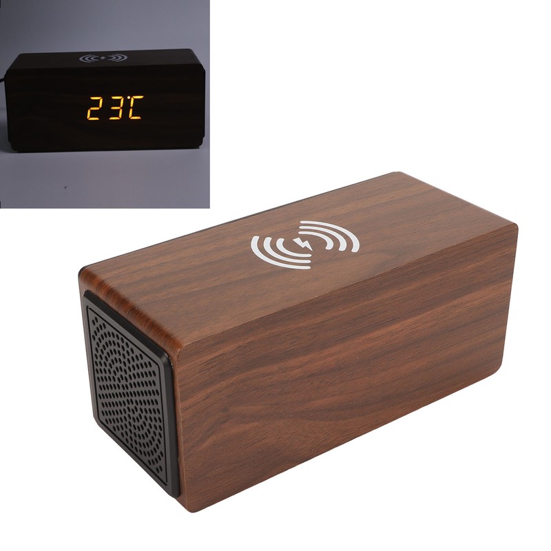 Wooden LED Clock Home Bedroom Brown Digital Alarm Clock with