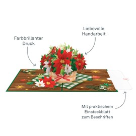 papercrush® Pop-Up Card Poinsettia - 3D Christmas Card with Poinsettia Bouquet & Robin for Women (Wife, Mum, Grandma) - Special Advent Card with Envelope, Merry Christmas Card
