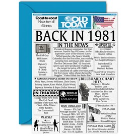 43rd Birthday Cards for Men Women - Back In 1981 Newspaper - 43 Happy Birthday Decorations Card for Her Him Dad Mom Husband Wife Uncle Aunt Vintage Retro Born In 1981, A5 Bday Anniversary Cards