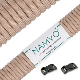 Namvo 550 Paracord 7 Strand Parachute Cord, Mil Spec Type III 50 Meter Tent Guide Rope Survival Parachute Lanyard Cord for Outdoor Camping Crafting Keychains Beige