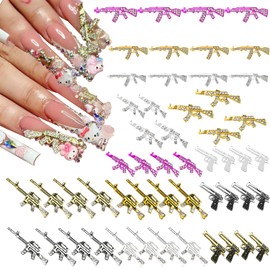 TemBelle Nail Charms, 60PCS Gun Nail Charms Gold Silver Purple Alloy Nail Art Charms Decoration Nail Jewels Nail Stones Junk Case Charms Accessories for Nail Art Supplies DIY Manicure Craft