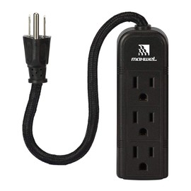 Power Strip Wall Mountable - ETL Listed 3 Grounded Outlets 10 Inch Long Braided Extension Cord Black Mini Power Strips with No Surge Protector AC 13A 125V 1625W