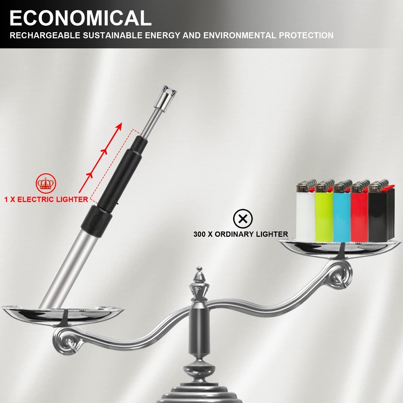 Long Lighter, USB Rechargeable Electric Arc Lighter Retractable Length (11.4in-27.55in),