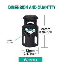 sourcing map Plastic Cord Toggle Clasp Stopper Rope End for Cords Clothing Shoelaces Bags Camping Black Pack of 6