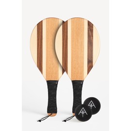 Premium Frescobol Paddle Set – 2 Natural Wood Beach Paddles + 2 Balls – Handcrafted Paddle Ball Game (Brazilian Stripe)