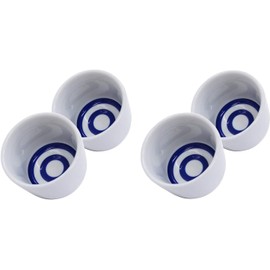 j-pure hitomi Japanese Mino Ware Ceramic Sake Cups set, Blue Circles on Bottom Choko 2-Shaku 1.18 Fluid Onces Set of 4