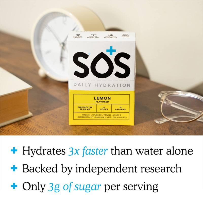 SOS Hydration Electrolyte Powder 8 Stick Packs – Low-Calorie, Rapid