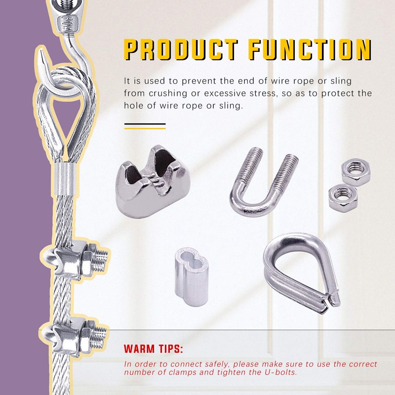 Swpeet 24Pcs M6 (1/4") Wire Rope Accessory Set, Included M6