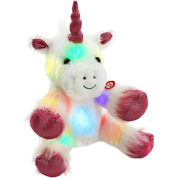 Wewill Glow Unicorn LED Stuffed Animal Soft White Plush Toy Nightlight Companion Gift for Kids on Christmas Birthday Any Festivals, 12’’