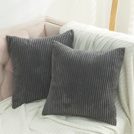 Volcanics Corduroy Cushion Covers Pack of 2 Decorative Square Throw Pillow Covers Cushion Soft Pillowcase 45 x 45cm（18 x 18 Inches） for Home decor Sofa Couch Bedroom, Dark Grey