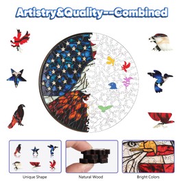 Leodozzio Wooden Puzzles for Adults, Flag Eagle Jigsaw Puzzles 200 Pieces, 11.2x11.2 Inch, Unique Shaped Wooden Puzzle, Birthday Gift Family Game Medium Size