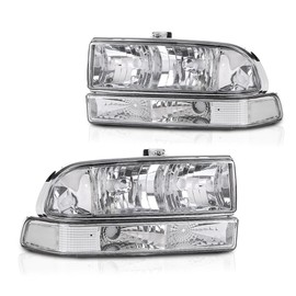 CROSSDESIGN Headlights Corner Bumper Turn Signal Lights w/o Bulbs Compatible with Chevy Blazer 1998-2005 / Fits Chevy S10 Pickup 1998-2004 Clear Lens Chrome Housing Clear Reflector