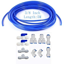 MATTOX 10 pcs 3/8" Quick Connect Push in to Connect Water Purifiers Tube Fittings for RO Water Reverse Osmosis System+5 Meters（16 feet） tubing Hose Pipe (Blue tubing 5 Meters)